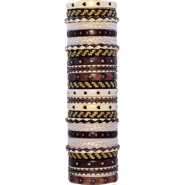 Pulseras variadas fabricadas a mano en cuero PU. 25 unds