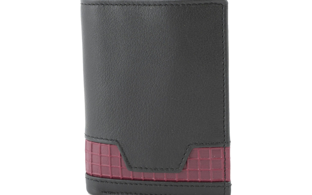 Cartera hecha a mano en piel Ubrique con dibujo rojo en la parte inferior de la cartera