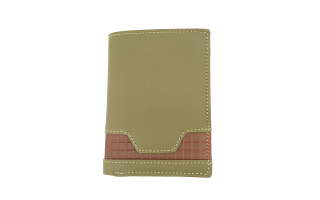 Cartera hecha a mano en piel Ubrique con dibujo rojo en la parte inferior de la cartera