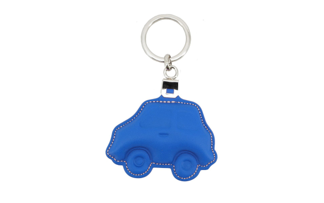 Llavero de cuero en forma de coche - Azul