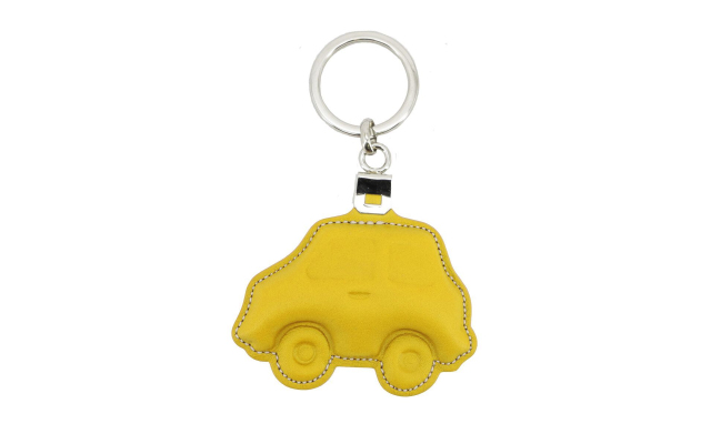 Llavero de cuero en forma de coche - Amarillo