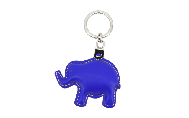 Llavero de cuero con forma de elefante - Azul