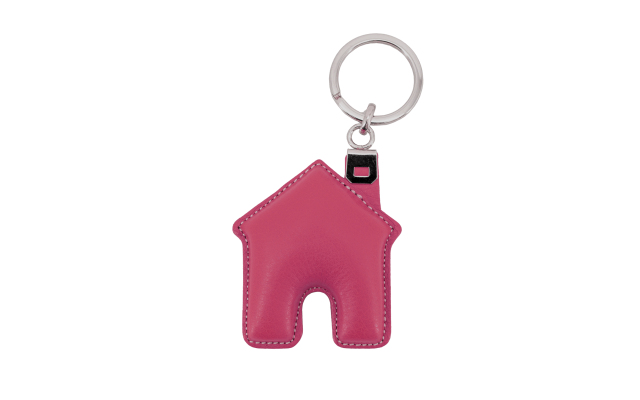 Llavero de cuero con forma de casa - Rosa