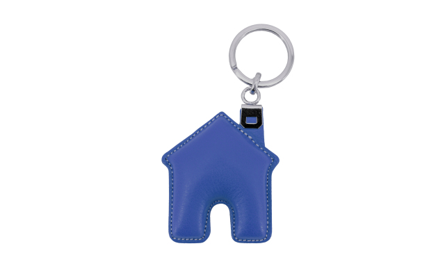 Llavero de cuero con forma de casa - Azul