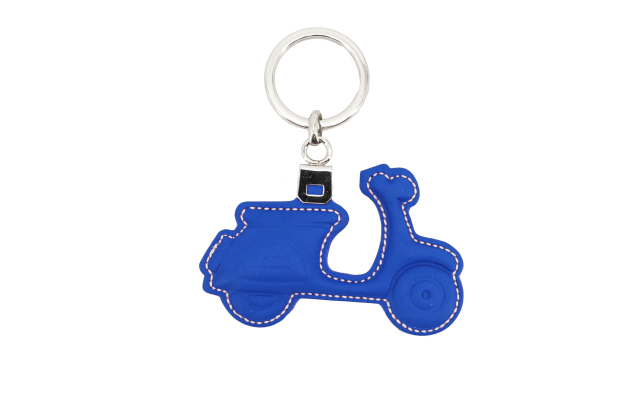 Llavero de cuero con forma de moto Vespa - Azul