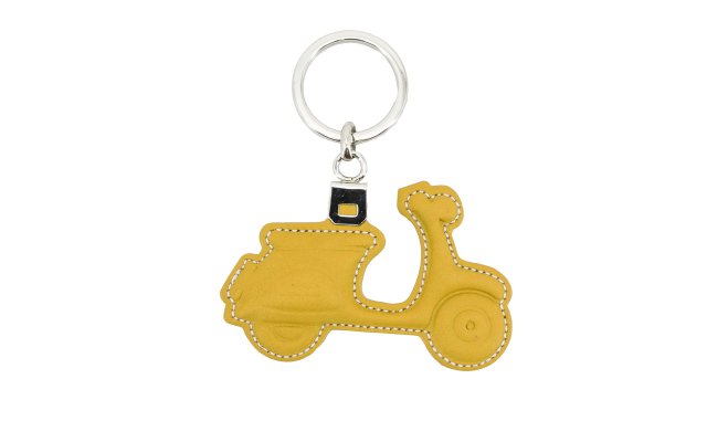 Llavero de cuero con forma de moto Vespa - Amarillo