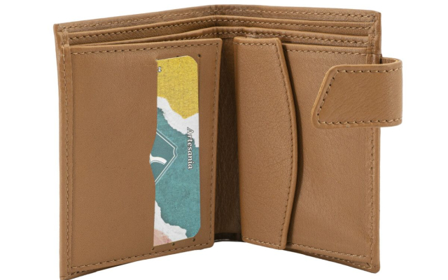 Cartera hombre de cuero auténtico con billetera, tarjetero, monedero y cierre de trabilla marrón