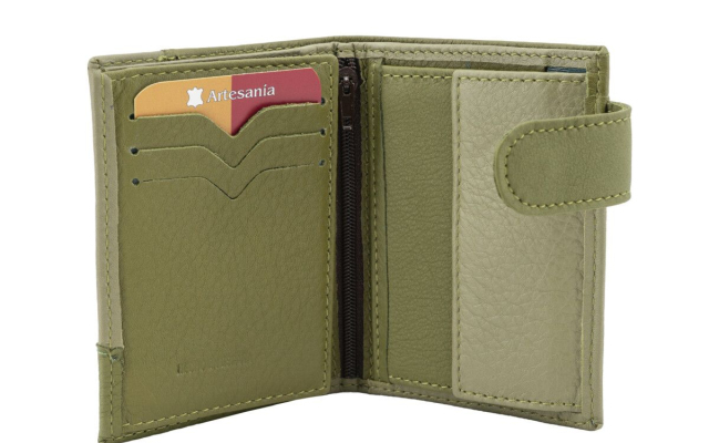 Cartera hombre de cuero auténtico con billetera, tarjetero y cierre con trabilla