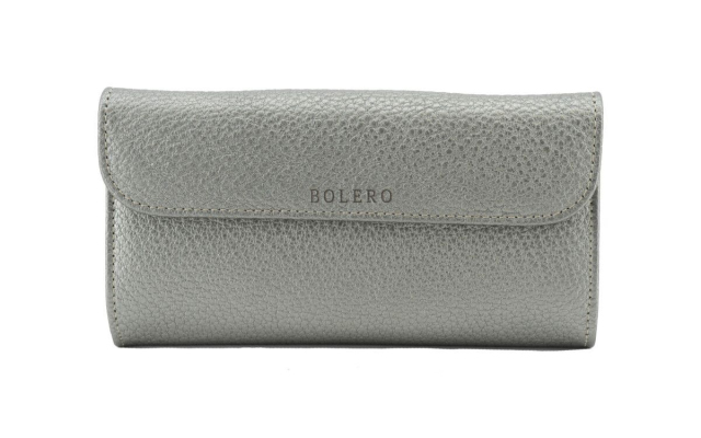 Billetero de piel en color gris para mujer hecho a mano con cierre en color rojo