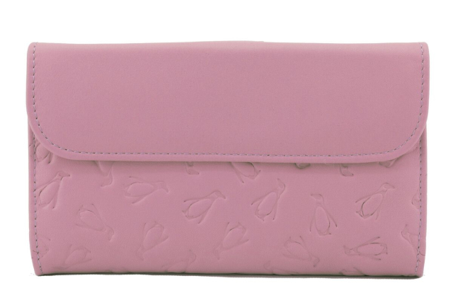 Billetero de piel para mujer con grabado de pingüinos - Malva